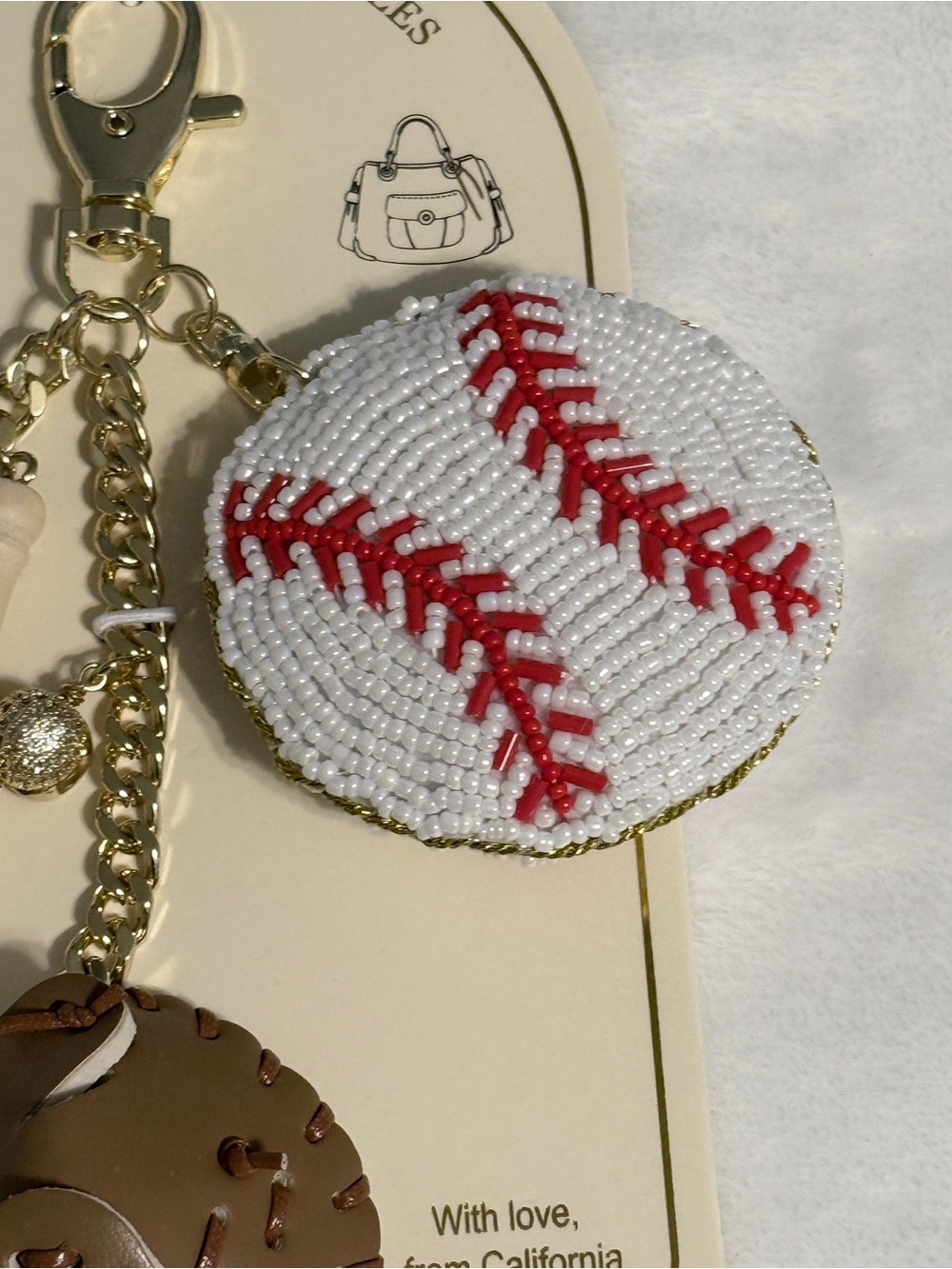 Eye Candy Los Angeles Baseball Charm Keychain with Bat, Glove & Beaded Ball - Picture 5 of 5